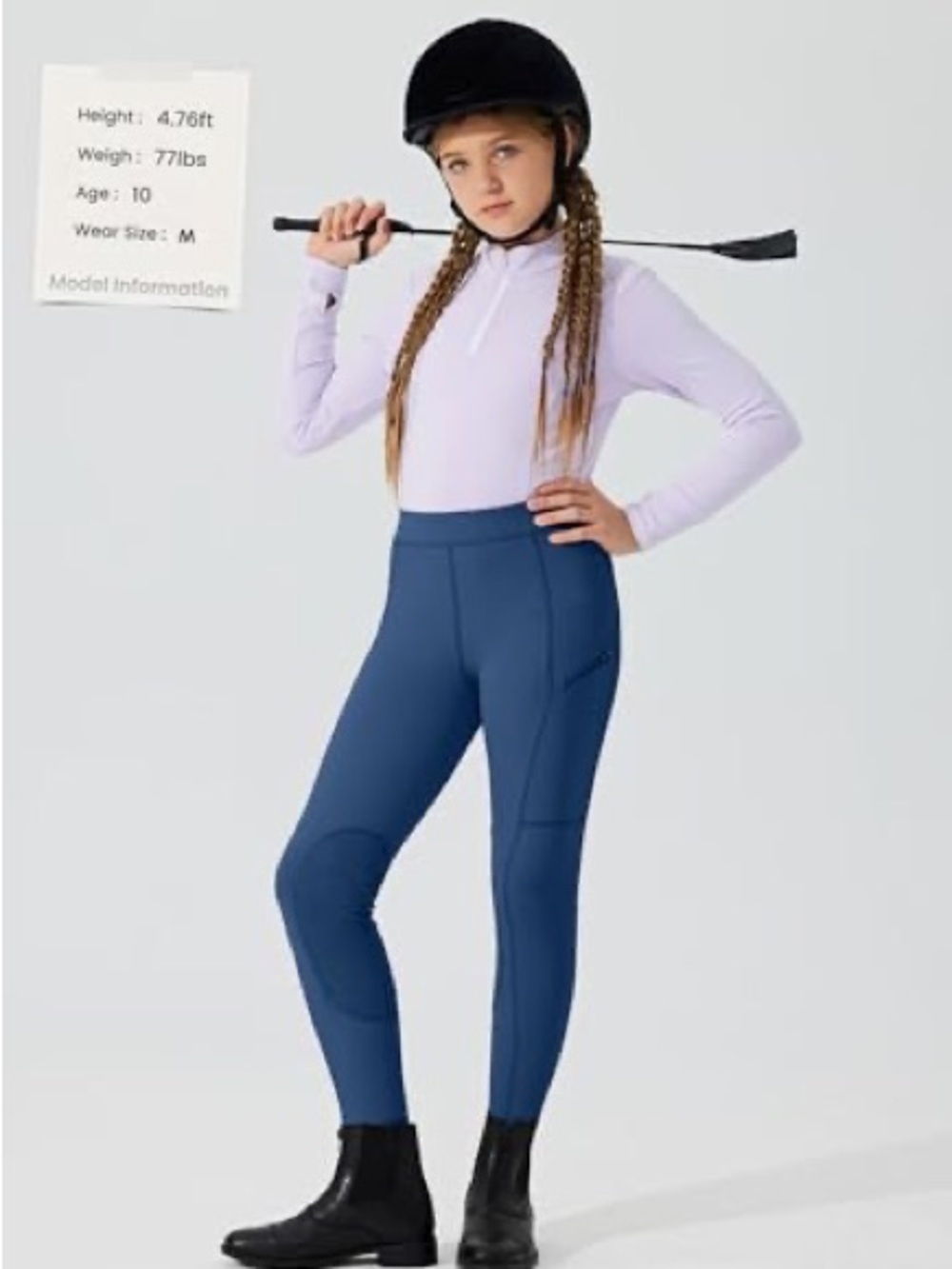 Willit Blue Gray Equestrian Knee Patch Riding Tights Pants